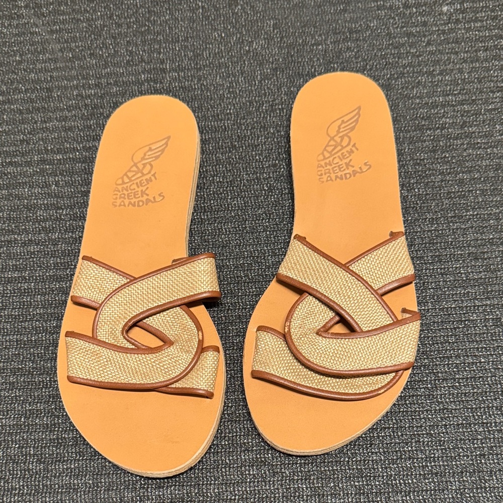 Ancient Greek Sandals Beige and Brown Slides